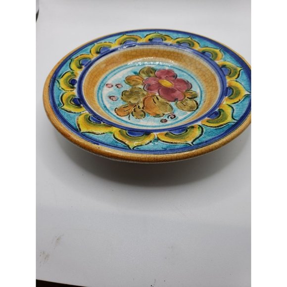 Vintage Signed GRAFFITO DIPINTO A MANO Hand Made Italian Ceramic Blue Yellow Ora - Picture 6 of 11